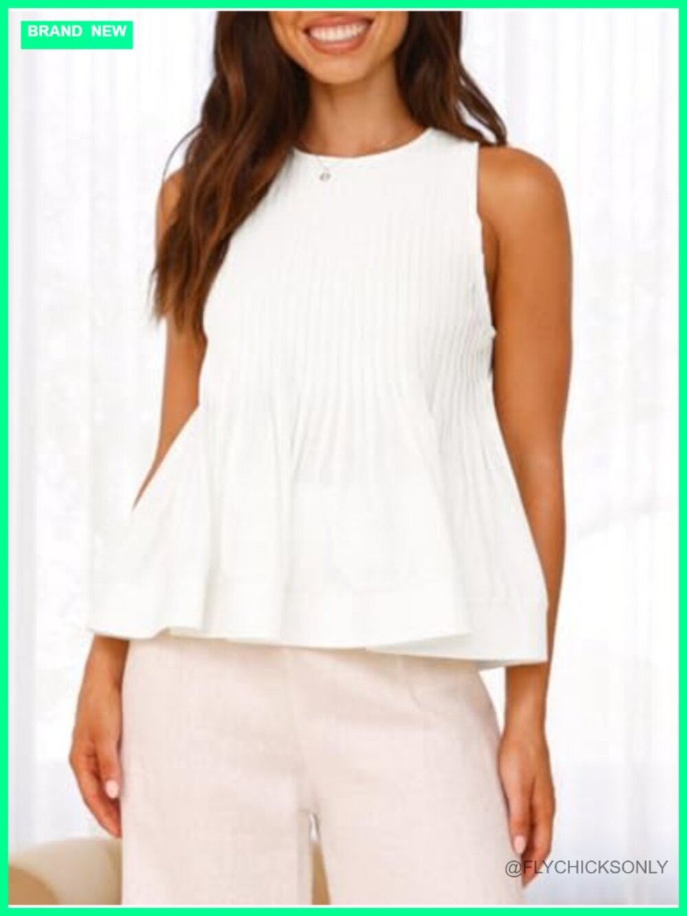 Sleeveless Cotton Tank Top - Flowy Pleated Peplum Babydoll Blouse - Picture 3 of 4